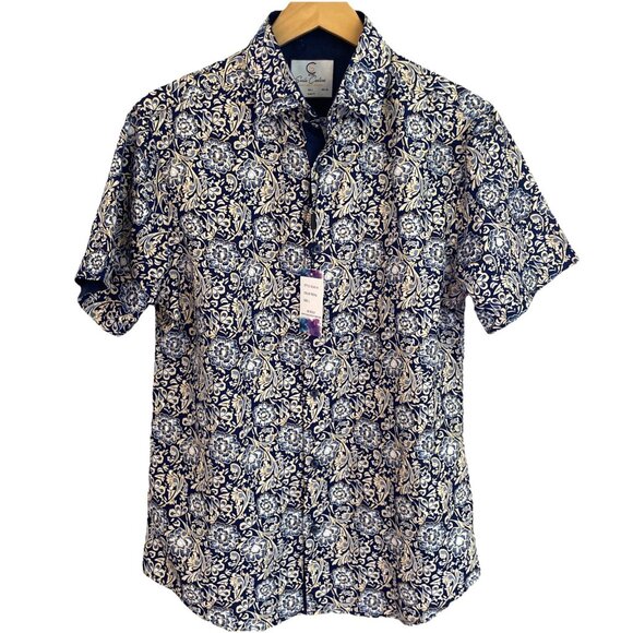 Suslo Couture Button Front Shirt Size L Slim Fit Blue Paisley Lightweight Luxury - Picture 1 of 12